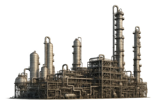 Large oil refinery processing plant with transparent background