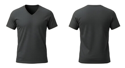 Naklejka premium Blank Dark Gray V-neck T-shirt Front and Back Views on Transparent Background