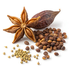 Dried horse gram isolated on a plain white background, ideal for use in food packaging, nutrition, culinary visuals,