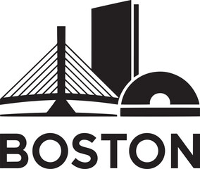 Fototapeta premium Boston Cityscape Silhouette Vector Illustration with Landmark and Urban Skyline Art