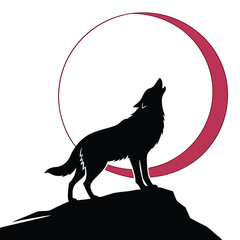 Wolf howling at neon eclipse silhouette