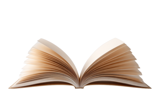 Open Book with Fanned Pages on Transparent Background