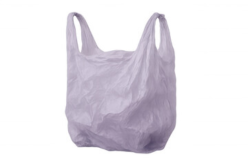 Crumpled light purple plastic bag floating gracefully on a transparent background, highlighting themes of consumerism, waste, and recycling