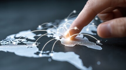 Hand touching a global network