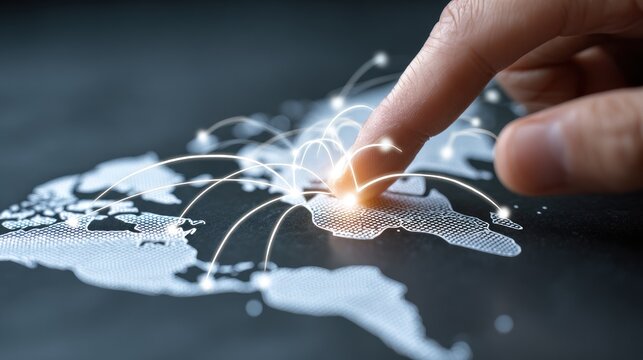 Hand touching a global network - Powered by Adobe