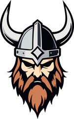 Fierce Viking Warrior Head with Horned Helmet and Beard - Mascot Logo Design Vector Illustration for Gaming and Sports Branding