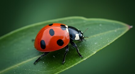 Obraz premium A Close-Up of a Ladybug on a Green Leaf