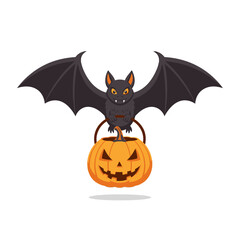 Fototapeta premium Cute Halloween Bat Carrying a Pumpkin For Trick-or-Treating