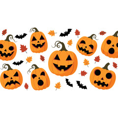 Spooky Halloween Pumpkins and Bats Illustration