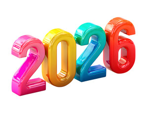 2026 in rainbow-colored typography, on a background, 3d rendering