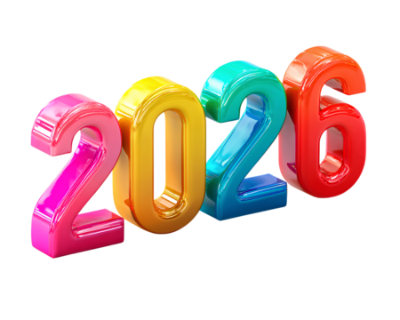 2026 in rainbow-colored typography, on a background, 3d rendering