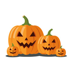 Fototapeta premium A cheerful collection of carved orange pumpkins ready for festive Halloween celebrations
