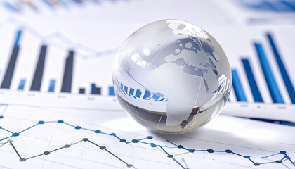 crystal globe reflecting economic trends and geographical insights on a chart