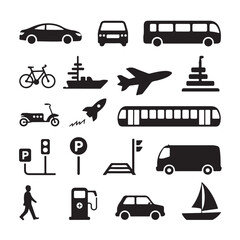 Fototapeta premium Collection of transportation icons featuring cars buses airplanes ships and more for design projects