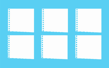 Six blank white notebook pages with binder holes on blue background