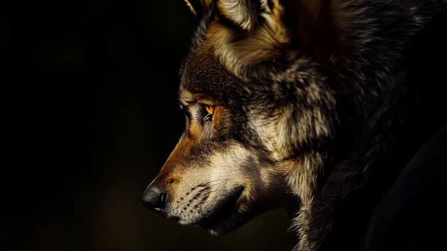 lone wolf moving its head on dark background
