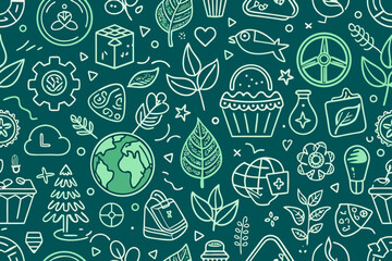 Inspiring ecological awareness with this seamless Earth Day pattern, promoting sustainable living and environmental responsibility through nature-inspired design elements