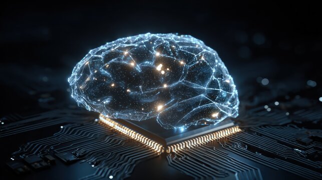 Digital brain on circuit board - Powered by Adobe