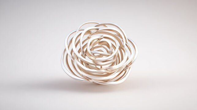 Abstract, metallic rose sculpture on soft beige backdrop