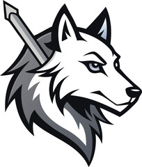 Wolf Head Logo Design Illustration With Spear Element