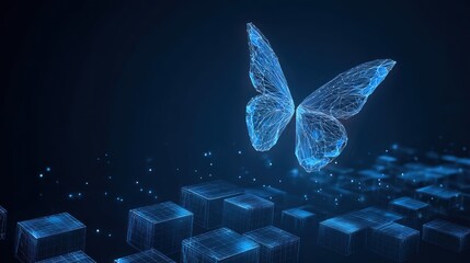 Digital butterfly over a grid of cubes