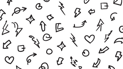 Hand Drawn Doodle Seamless Pattern of Arrows Hearts and Geometric Shapes Design Background Texture for Creative Projects and Designs