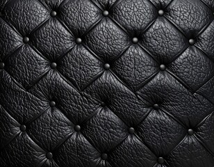 Fototapeta premium A rich, textured surface of deep black leather, highlighted by diamond-shaped quilting and numerous decorative buttons.