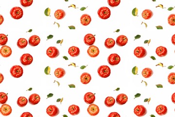 apples scattered on white. seamless texture of red apples scattered on a white background