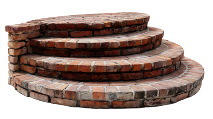 Curved brick stairs with three steps isolated on white background. 