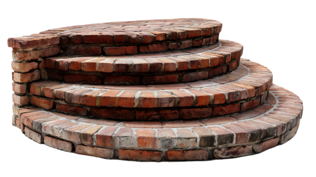 Curved brick stairs with three steps isolated on white background. 