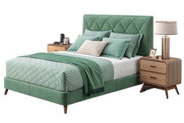 Green modern cosy bedding furniture cutout on AI generated by PNG