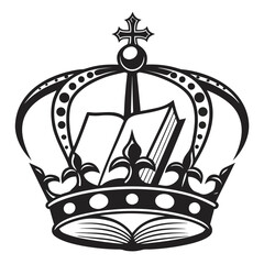 Ancient book glowing inside neon crown silhouette