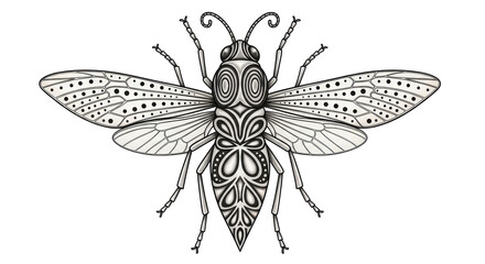 Isolated Decorative Black and White Wasp Illustration