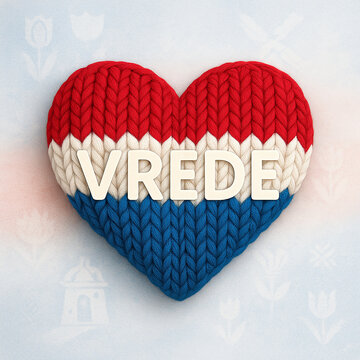 Knitted Heart with Dutch Flag and Word "Vrede" (Peace)