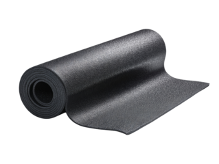 Rolled out dark grey yoga mat offering comfort for meditation with space for text