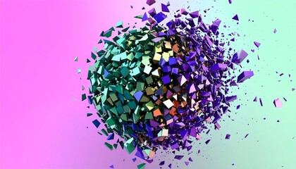 Exploding colorful sphere on a pastel gradient background