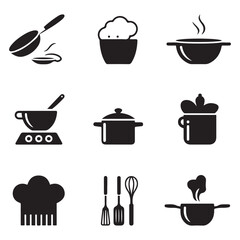 Set Cooking and kitchen icon collection. Vector black silhouette. with white background