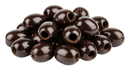 Isolated Pile of Chocolate Covered Olives, Close Up