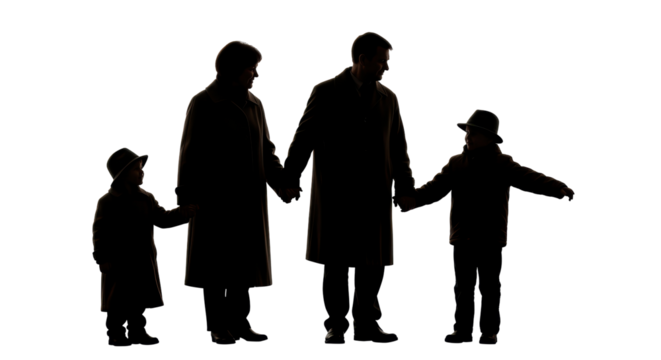 Isolated Silhouette Family Holding Hands