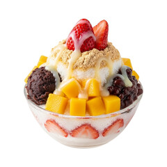  bingsu korean shaved ice dessert with mango strawberry and red bean summer treat food photography on transparent background