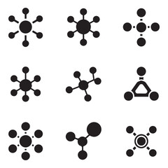 Set Molecule Icon isolated. Vector black silhouette. with white background