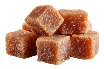 Brown Sugar Cubes on Transparent Background