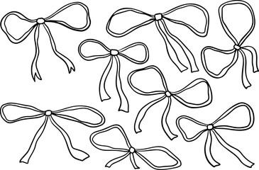 Cute hand-drawn ribbon bows in romantic coquette style. Ideal for digital scrapbooking or fashion prints.