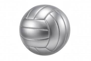 Rotating silver volleyball ball against a transparent background, showcasing a dynamic element perfect for sports-themed concepts and designs