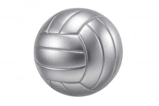 Rotating silver volleyball ball against a transparent background, showcasing a dynamic element perfect for sports-themed concepts and designs
