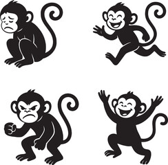 Black and white silhouette of monkey