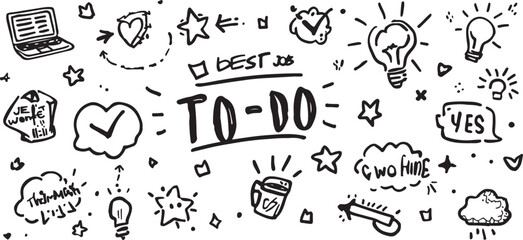 Fototapeta premium Hand Drawn Doodle Style Vector To Do List and Assorted Elements Perfect for Planners and Design Projects