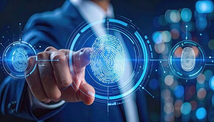 Businessman Interacting with Digital Fingerprint Interface