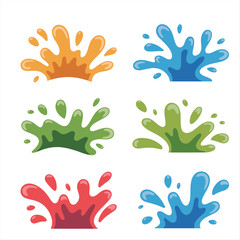 Colorful paint splashes and ink blots collection on white background. Fun abstract vector illustrations for kids, art, patterns, textures, UI, stickers, and stock design elements