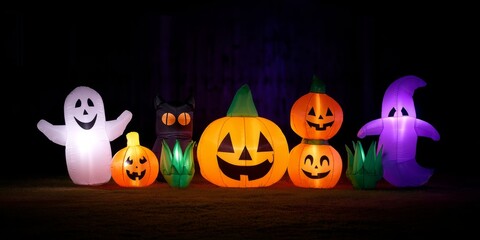 Halloween Yard Display with Colorful Inflatable Decorations